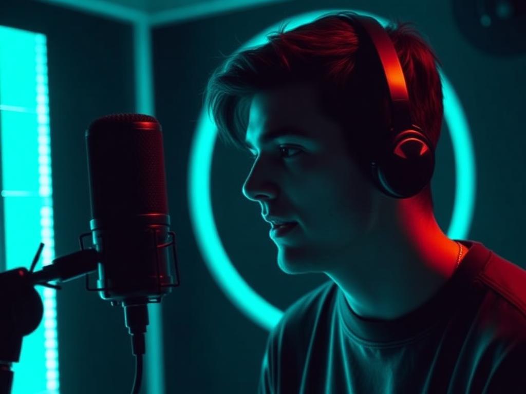 Speaker performing a free online voicecel test with a studio microphone